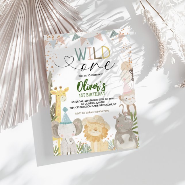 Invitation Pastel Earthy Safari Wild One 1er anniversaire (Créateur téléchargé)