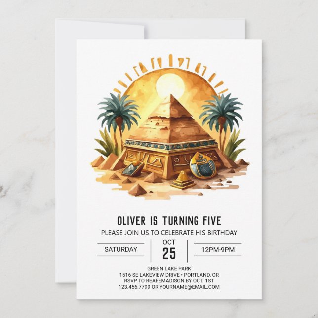 Invitation Pastel Egyptian Pyramides en ligne Anniversaire (Devant)