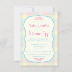 Invitation Pastel En vichy Plaid, Rose, Bleu Bébé Arroser