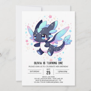 Invitation Pastel Enchanted Dragon 1er Anniversaire
