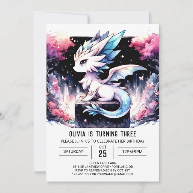 Invitation Pastel Enchanted Dragon Anniversaire (Devant)
