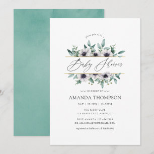 Invitation Pastel Eucalyptus Anemone Baby shower géométrique
