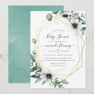 Invitation Pastel Eucalyptus Anemone Baby shower géométrique