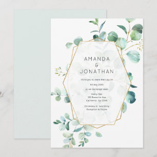 Invitation Pastel Eucalyptus Mariage de verdure géométrique