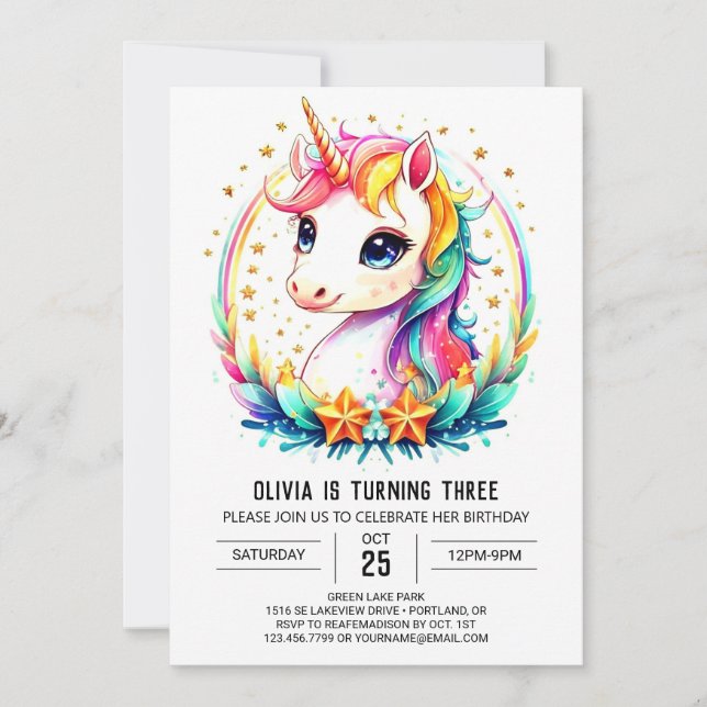 Invitation Pastel Fantastic Unicorne Anniversaire (Devant)