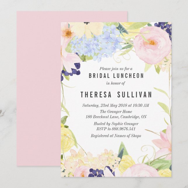 Invitation Pastel Fleurs de Printemps Nuptiale Dîner Invitati (Devant / Derrière)
