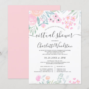 Invitation Pastel floral aquarelle script douche virtuelle