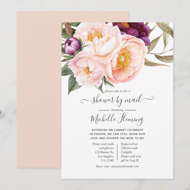 Invitation Pastel Floral Baby shower par la poste (Devant / Derrière)