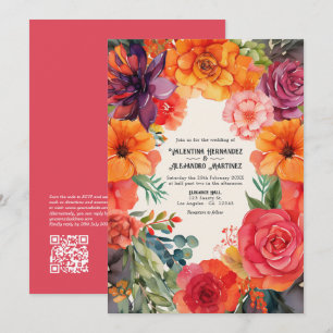 Invitation Pastel Floral Fiesta Mariage avec détails QR Code