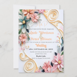 Invitation Pastel Floral Mariage Personnaliser papier Quill F
