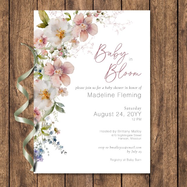 Invitation Pastel Floral Modern Baby en Baby shower Fleur (Pastel Floral Modern Baby in Bloom Baby Shower Invitation)