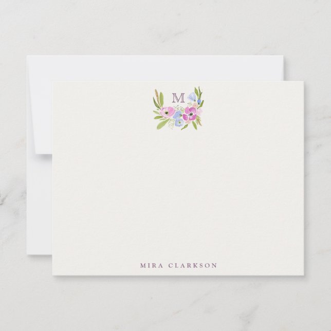 Invitation Pastel Floral Monogram Note Card (Devant)
