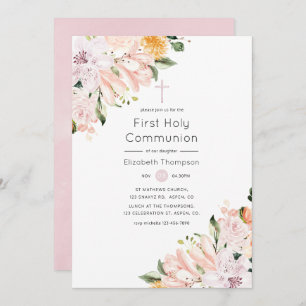 Invitation Pastel Floral Première Sainte Communion
