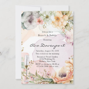 Invitation Pastel Florals Alcool Enk Brunch et Bubbly