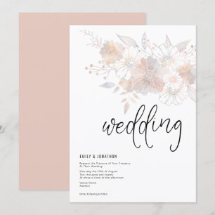 Invitation Pastel Florals Blush Peach Grey Mariage