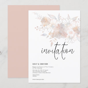 Invitation Pastel Florals Blush Peach Grey Mariage