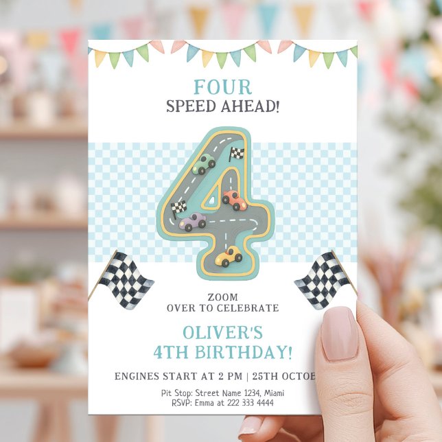 Invitation Pastel Four Speed Birthday Race (Créateur téléchargé)