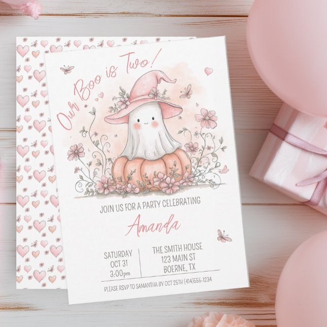 Invitation Pastel Ghost Halloween Anniversaire (Our Boo is Two Halloween Themed Birthday)