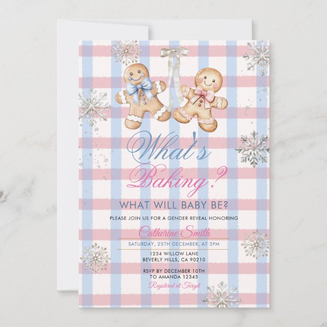 Invitation Pastel Gingham What’s Baking Gender Reveal Invitat (Devant)
