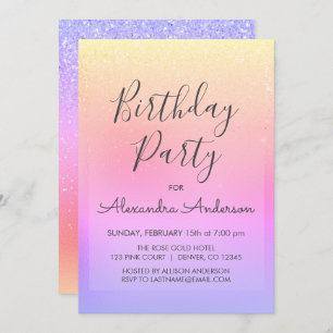 Invitation Pastel Girly Parties scintillant Étincelle N'Impor