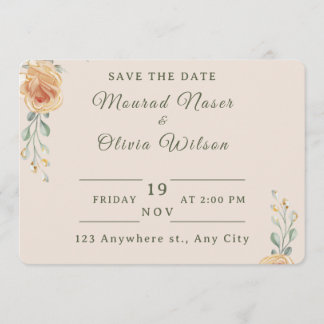 Invitation Pastel Gold Floral Wedding Save the Date Card