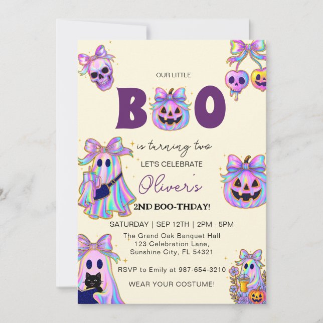 Invitation Pastel Halloween Girl Birthday Invitation, Éffraya (Devant)