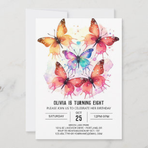 Invitation Pastel Happy Butterfly Girl Anniversaire