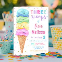 Pastel Ice Cream Trois Scoops de Fun Anniversaire