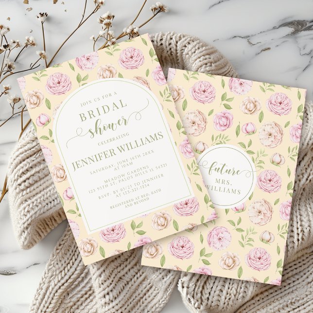Invitation Pastel Jaune Rose Floral Boho Arch Fête des mariée (Créateur téléchargé)