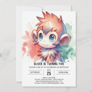 Invitation Pastel Joyful Monkey Anniversaire