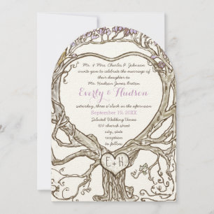 Invitation Pastel Lavender Lilac Boho Heart Shaped Tree