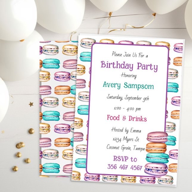 Invitation Pastel Macaron Fête d'anniversaire à thème (Créateur téléchargé)