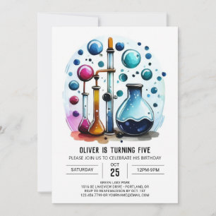 Invitation Pastel Mad Scientifique Chimie Anniversaire