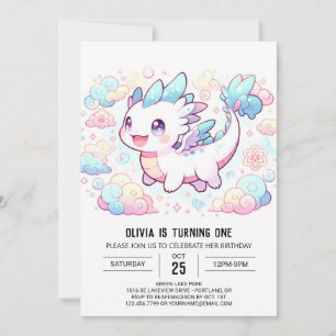 Invitation Pastel Majestic Dragon 1er Anniversaire