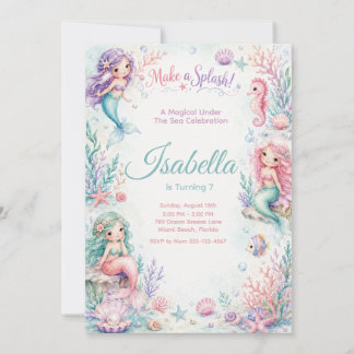 Invitation Pastel Mermaid Coral Garden Birthday
