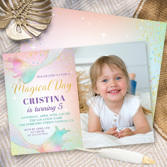 Invitation Pastel Mermaid Sous La Mer Photo Anniversaire (Créateur téléchargé)