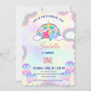 Invitation Pastel mignon Unicorns Rainbow Birthday Party
