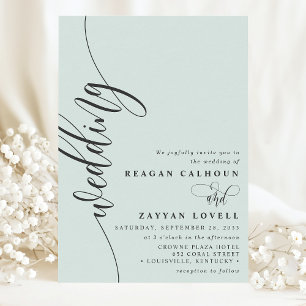 Invitation Pastel Mint Élégant Calligraphie Script Mariage
