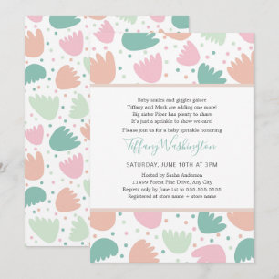 Invitation Pastel Modern Floral petite fille saupoudrée