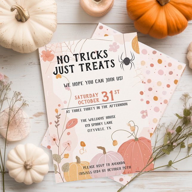 Invitation Pastel No Tricks Traite Juste Les Enfants Hallowee (Cute Kid's Halloween Party Invitation)