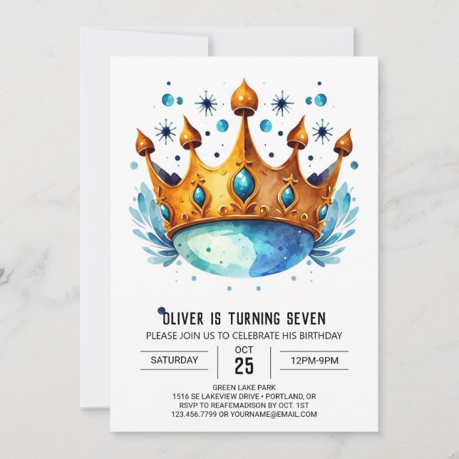 Invitation Pastel Online Prince Crown Anniversaire (Devant)
