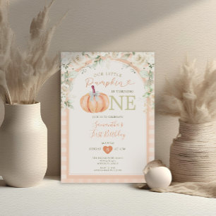 Invitation Pastel Orange Citrouille Floral En vichy 1er Anniv
