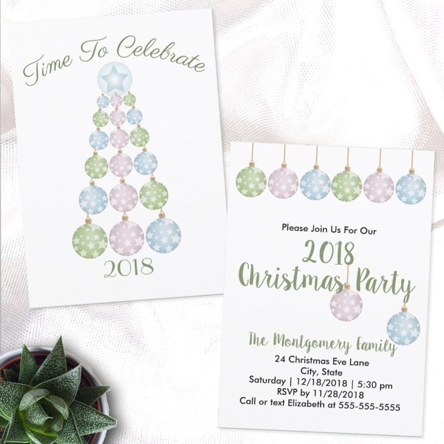 Invitation Pastel Ornements Fête des Arbres de Noël Modernes (Créateur téléchargé)
