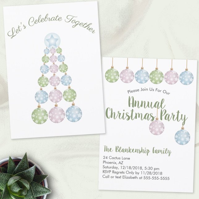Invitation Pastel Ornements Moderne Arbre de Noël Personnalis (Créateur téléchargé)