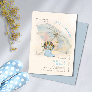 Invitation Pastel Parapluie Floral Bottes Bleues Baby Sprinky