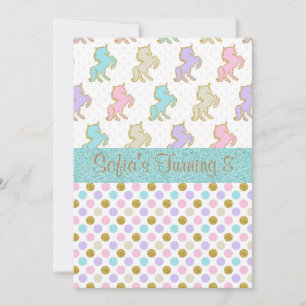 Invitation Pastel Parties scintillant Unicorn Polka Dot Party