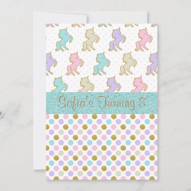 Invitation Pastel Parties scintillant Unicorn Polka Dot Party (Devant)
