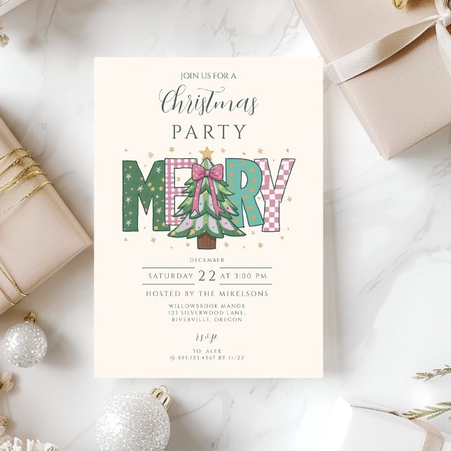 Invitation Pastel Patchwork Merry Christmas (Créateur téléchargé)
