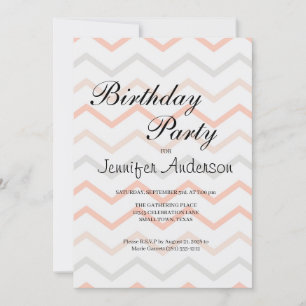 Invitation Pastel Peach et Grey Zig Zag