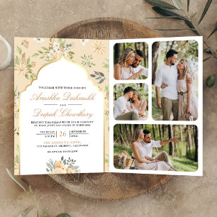 Invitation Pastel Peach Floral QR Code Mariage indien